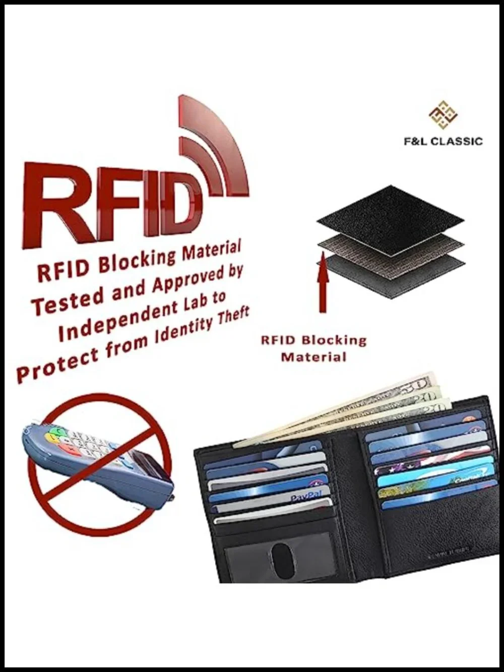 Men's RFID Blocking Leather Chain Wallet with Key Ring, Bi-Fold Large Capacity